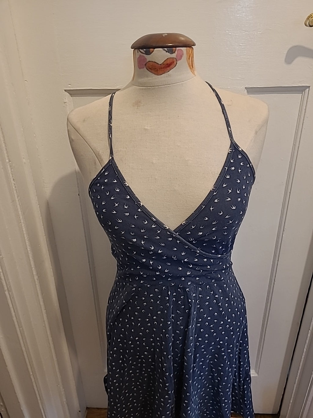 Ladies C&A Size 12 Navy And White "Dove" Dress