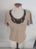 Gerry Weber Medium Brown Short Sleeve Patterned Neck Blouse