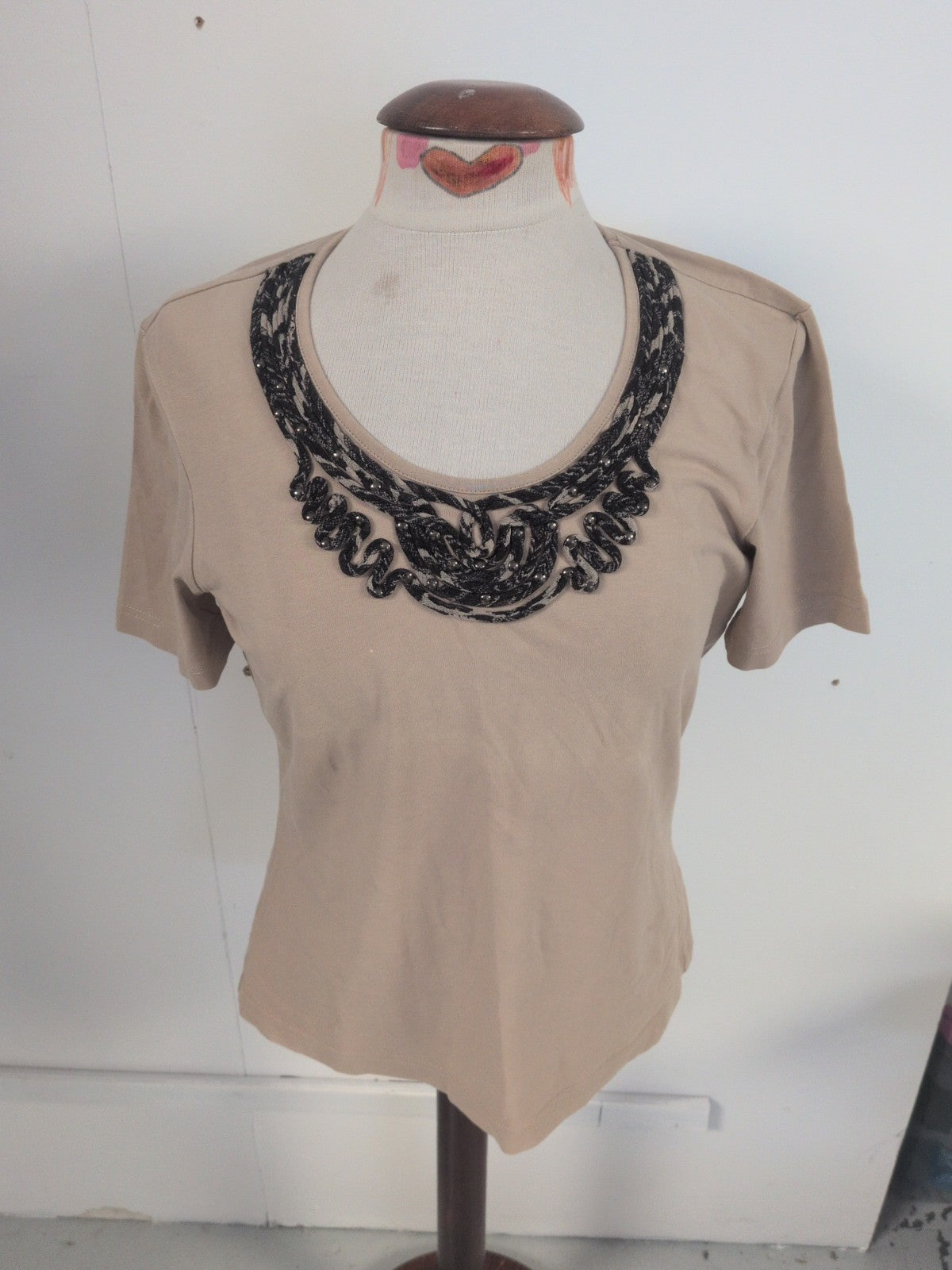 Gerry Weber Medium Brown Short Sleeve Patterned Neck Blouse