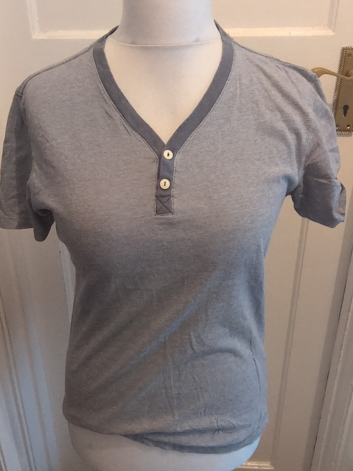 Next Medium Blue Stripe V Neck Laundered T-shirt