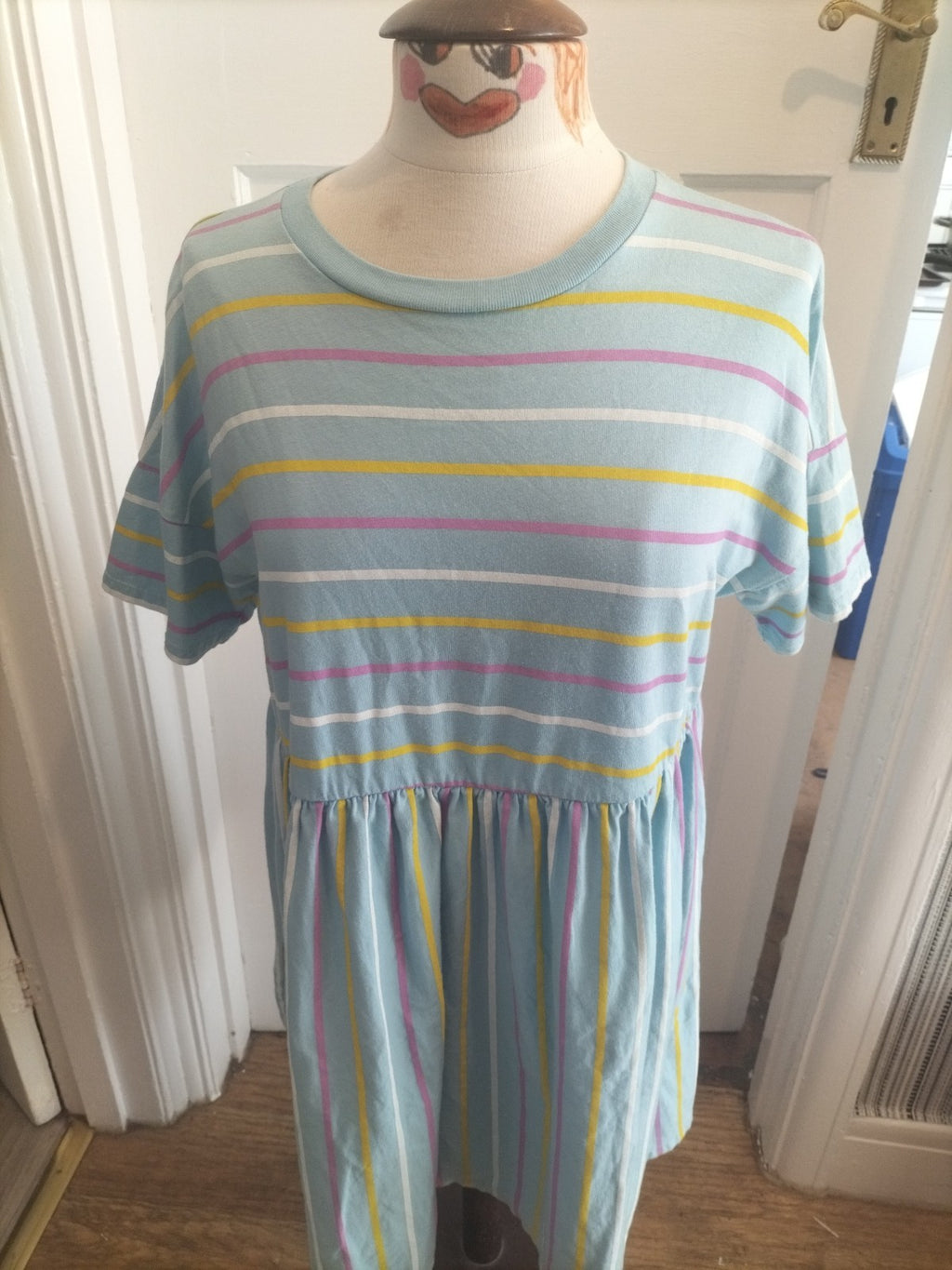 Ladies Asos Size 14 Blue Striped Short Sleeved Dress