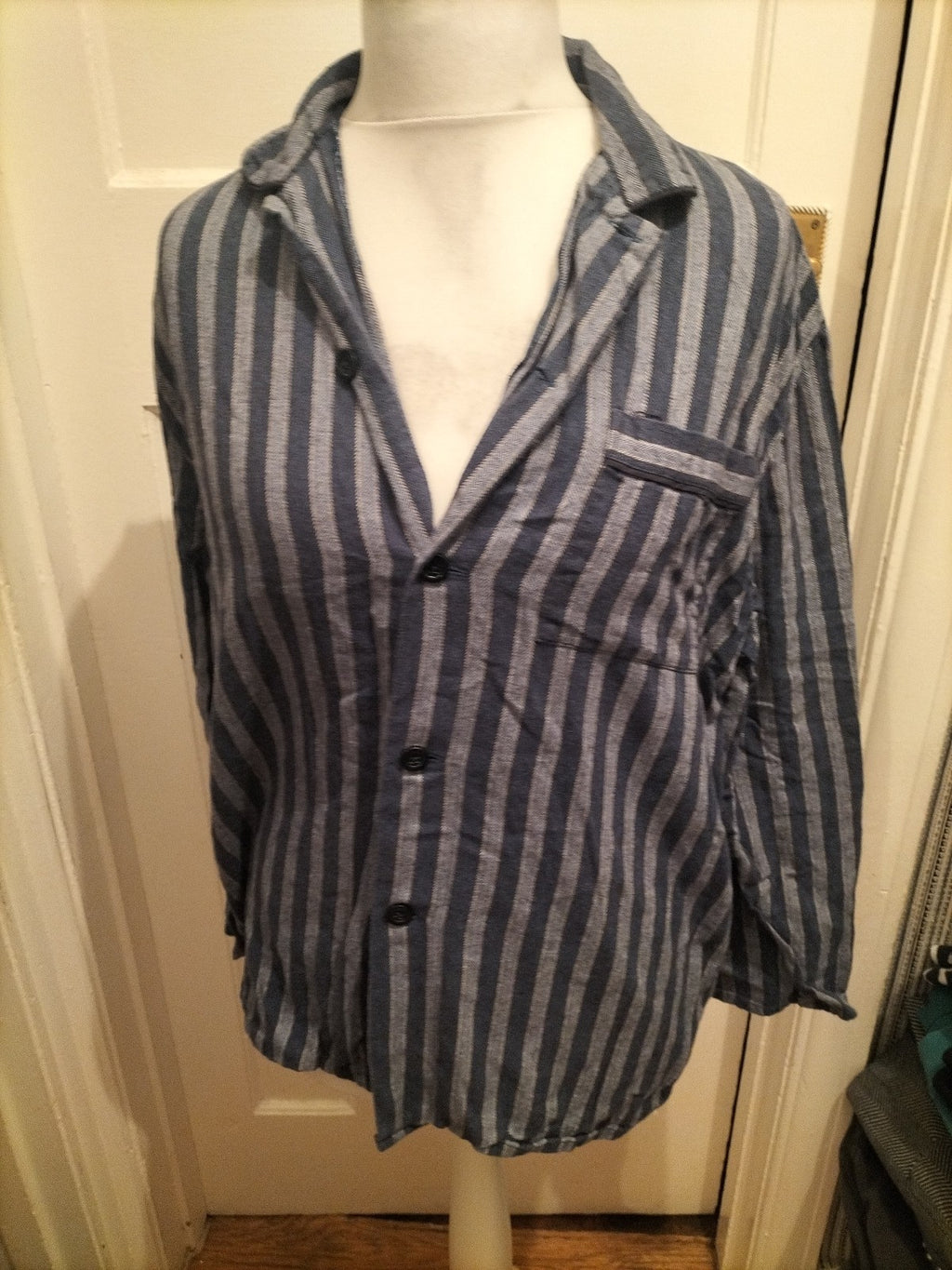 Mens Marks And Spencer Size M Two Tone Blue Long Sleeved Pyjama Top