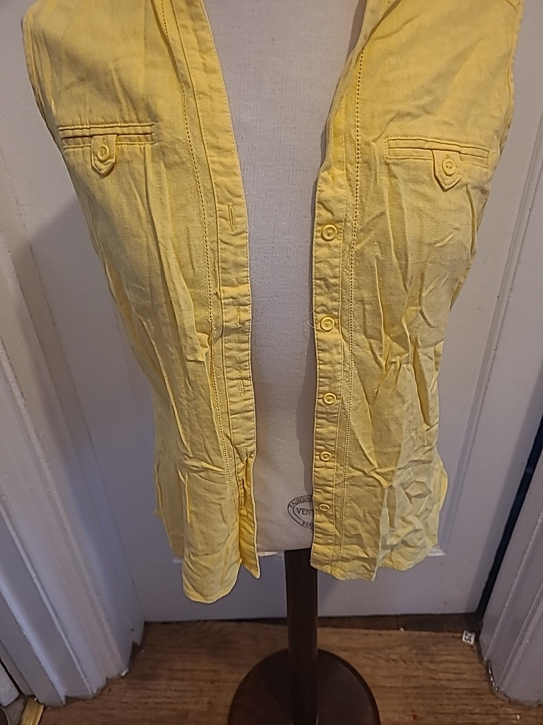 Ladies Papaya Size 12 Yellow Sleeveless Cardigan Linen Style