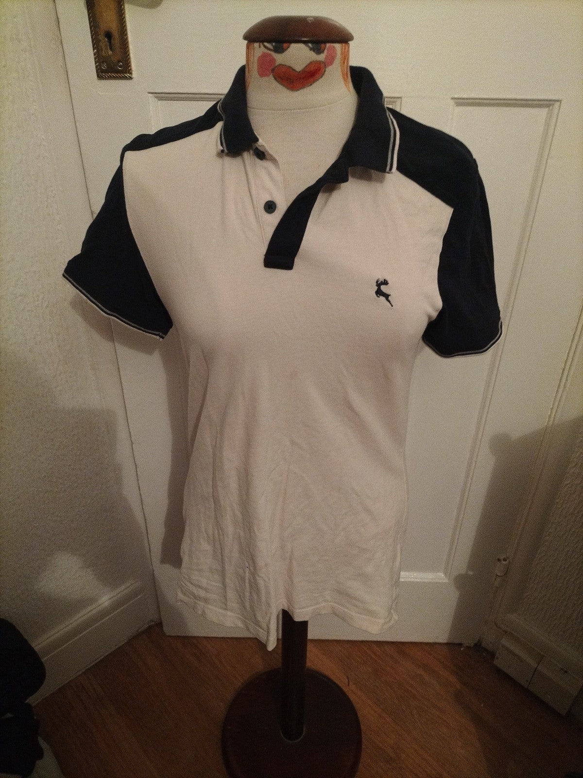 Mens F&F Size Small Black/White Short Sleeved Polo
