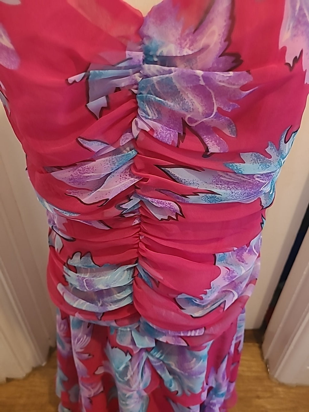 Ladies Image Size 10-12 Pink Floral Lined Sleeveless Dress