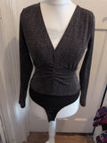 Ladies Very Size 10 Multi Glitter Sparkle Long Sleeve Bodysuit