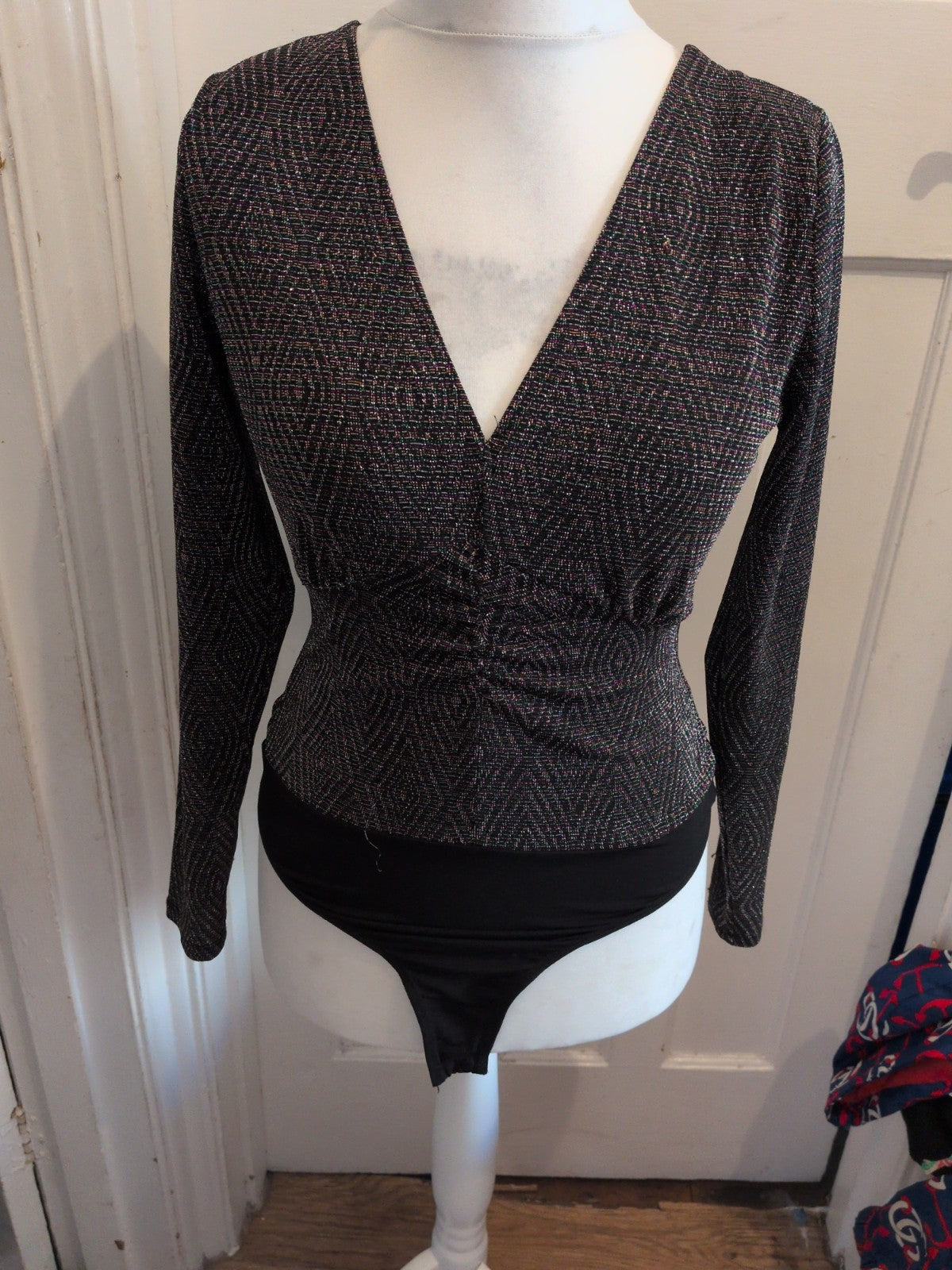 Ladies Very Size 10 Multi Glitter Sparkle Long Sleeve Bodysuit