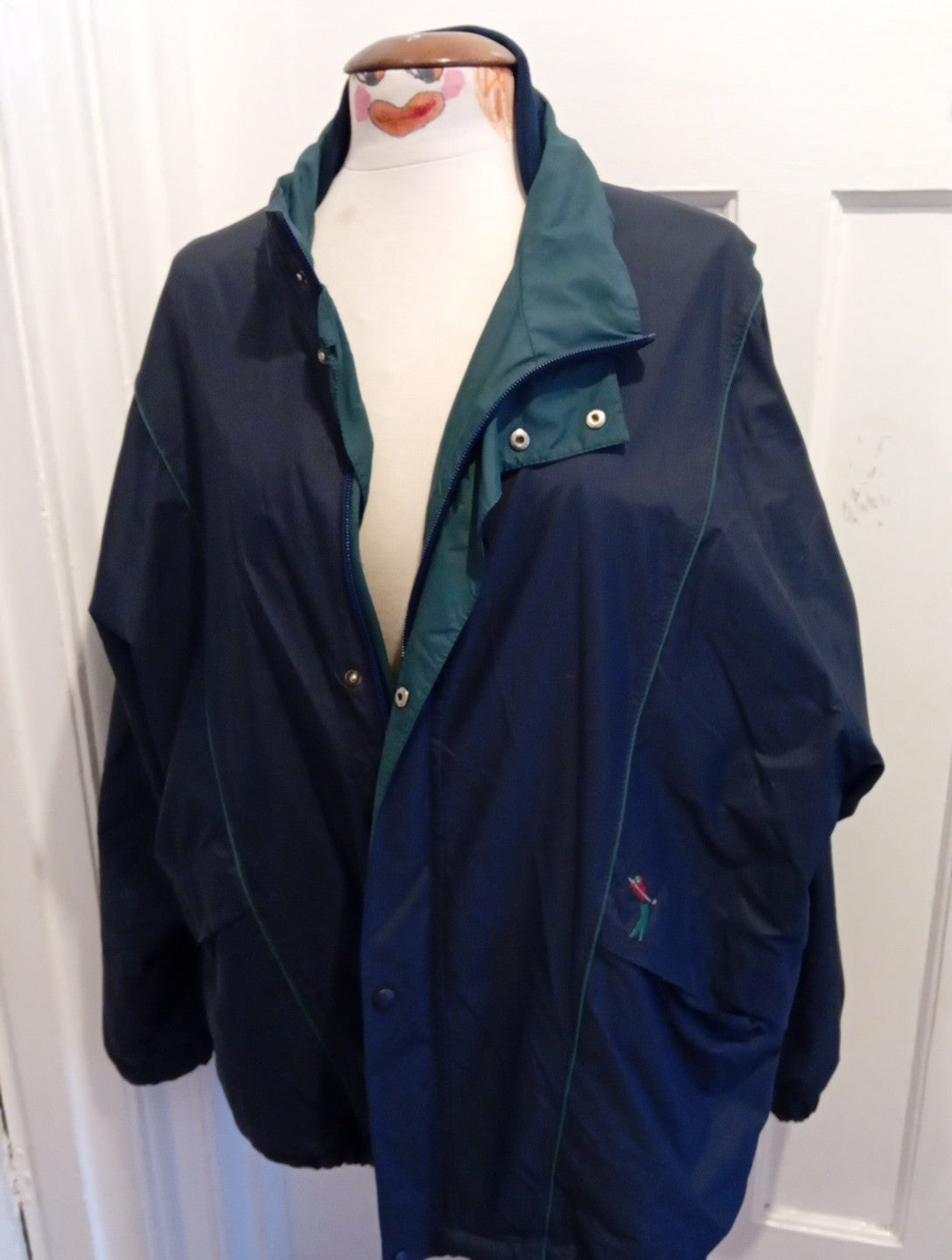 Mens St Michael Size Large Navy And Green Zip Through Jacket With Golf Symbol