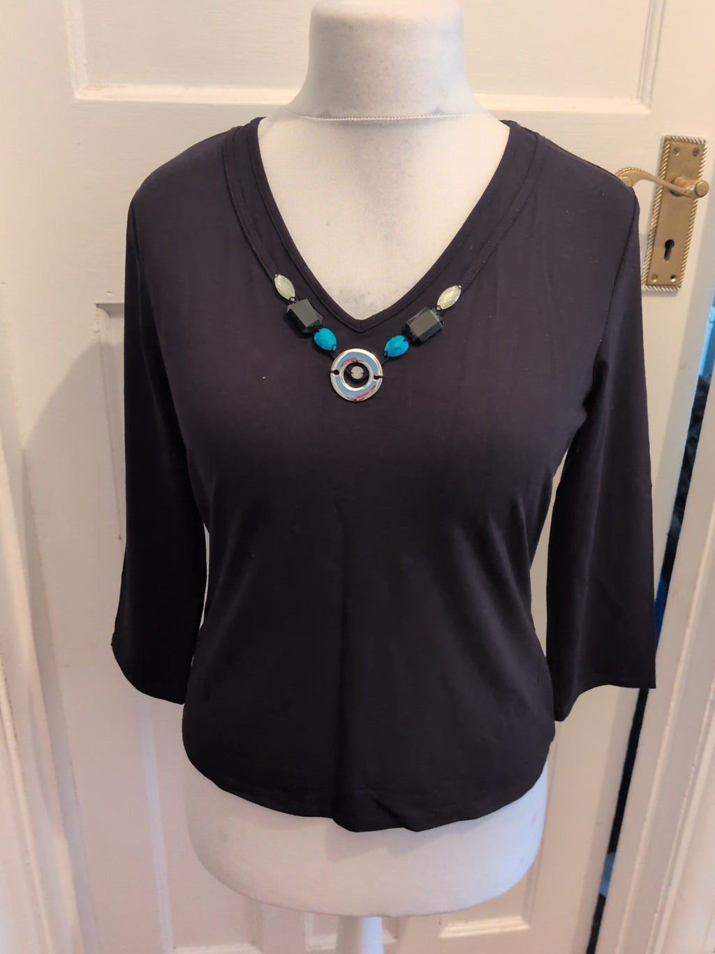 CC Petite Small Black Long Sleeve Diamante Neck Blouse