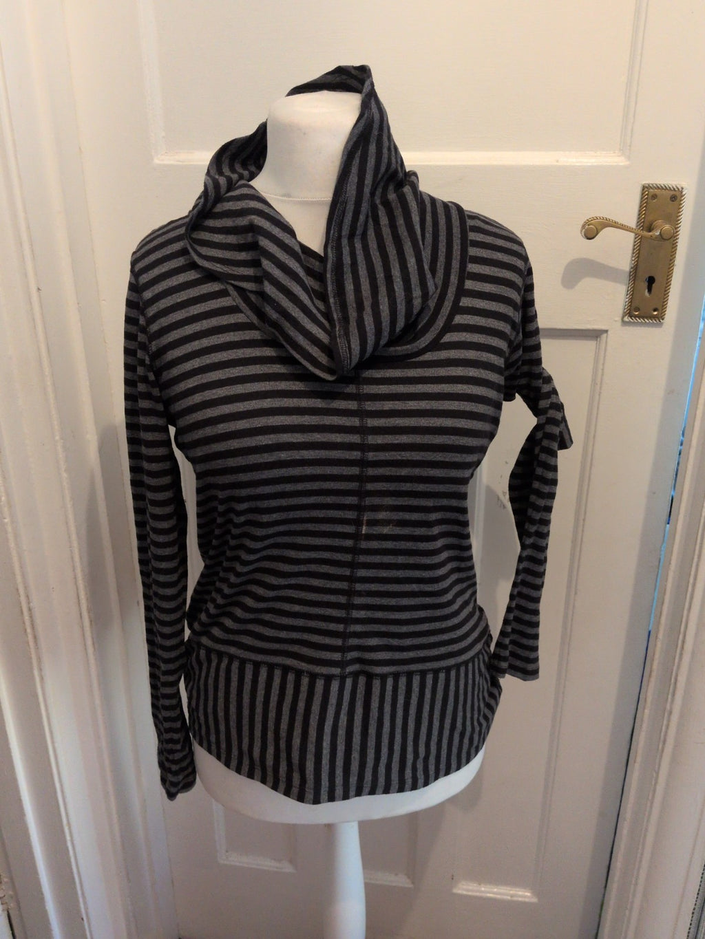 Marks And Spencer 12 Grey And Black Stripe High Neck Long Sleeve T-shirt