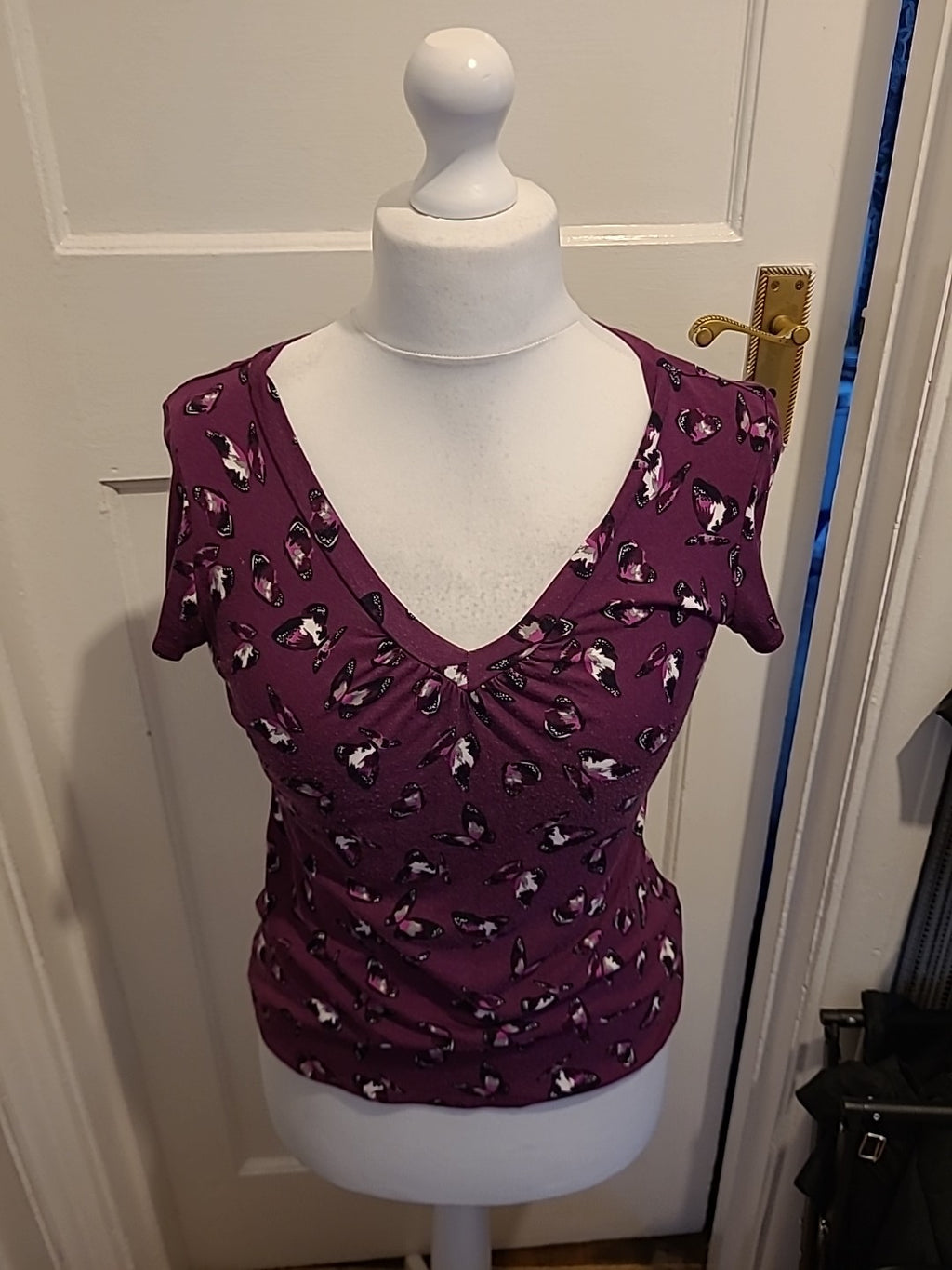 Ladies Ladies Purple  Short Sleeve Butterfly Blouse