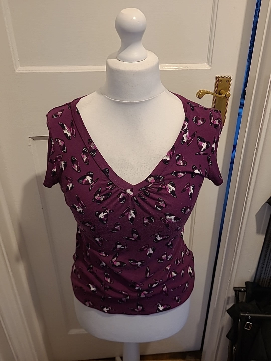 Ladies Ladies Purple  Short Sleeve Butterfly Blouse