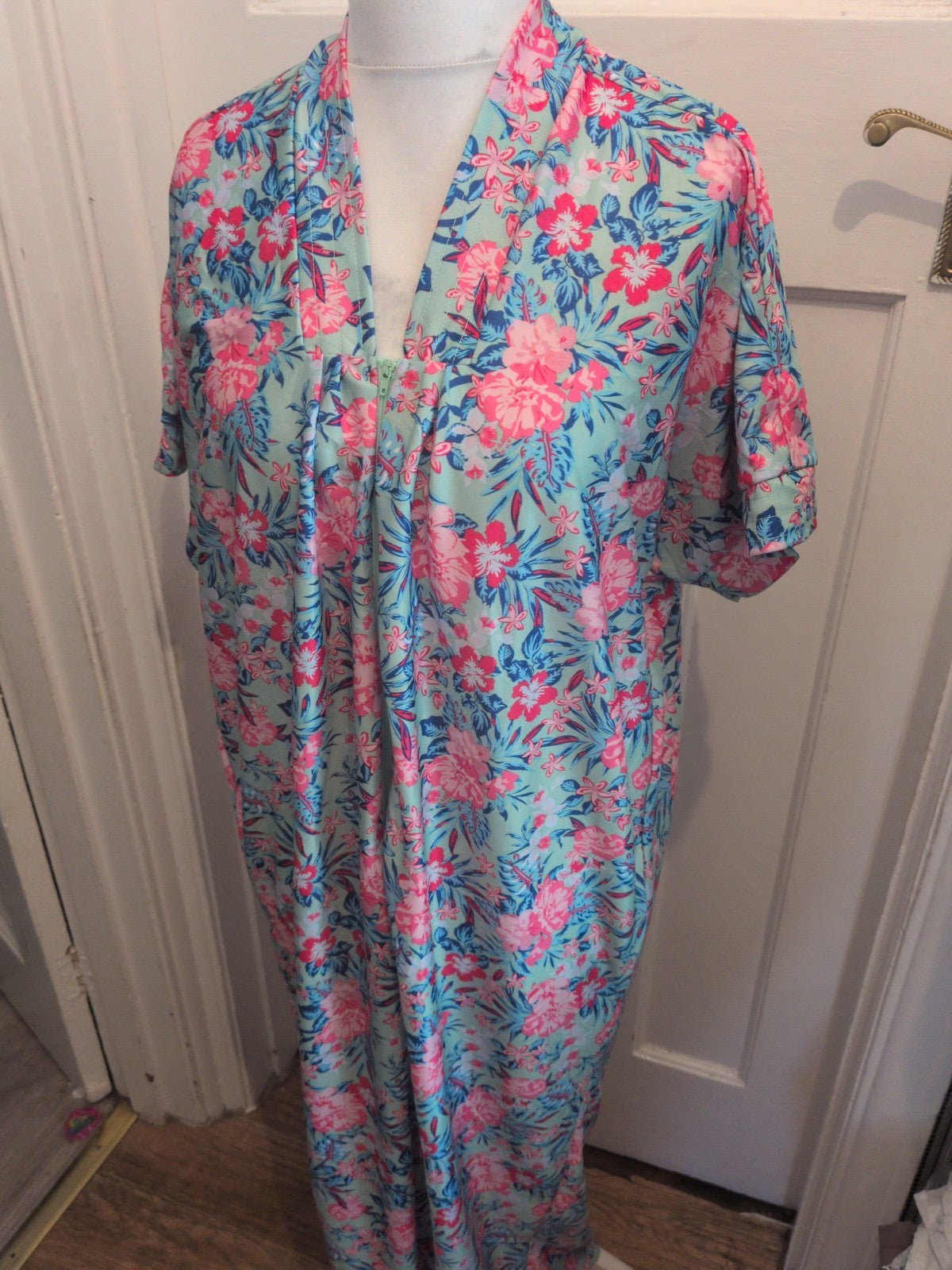 Medium Mint Floral Long Length Short Sleeve Dress