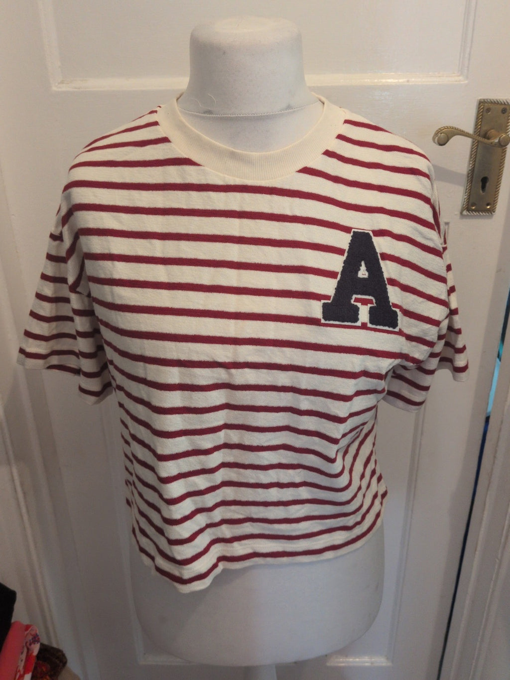 River Island 10 Relaxed Red White Stripe T-shirt Short Sleeve