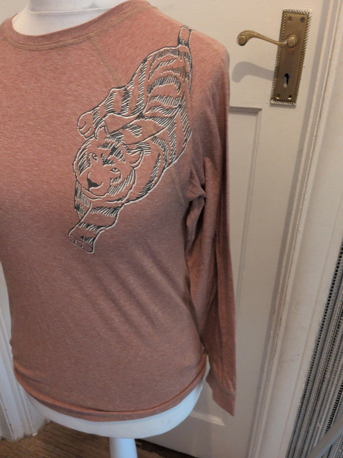 Marks And Spencer 10 Camel Brown Tiger Long Sleeve Pyjama Top