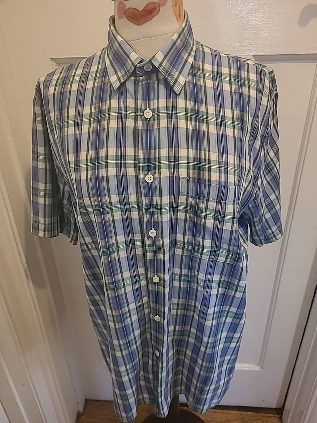 Mens St Michael Size Medium Blue Mix Short Sleeved Soft Shirt