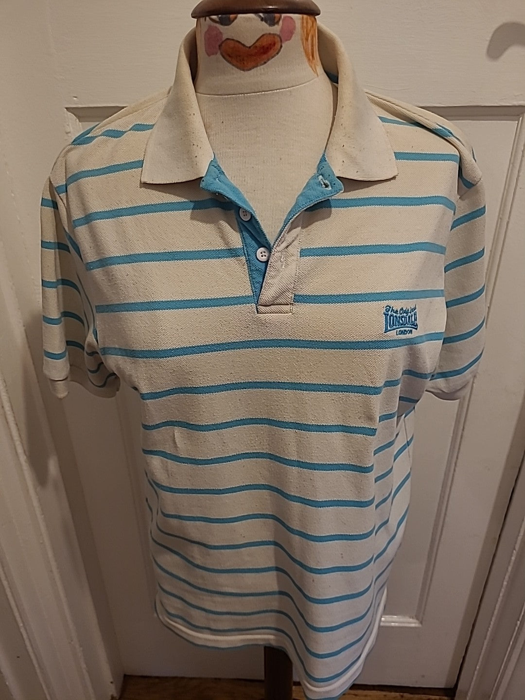 Mens Lonsdale Size Small Blue/White Striped Polo(Bobbling)