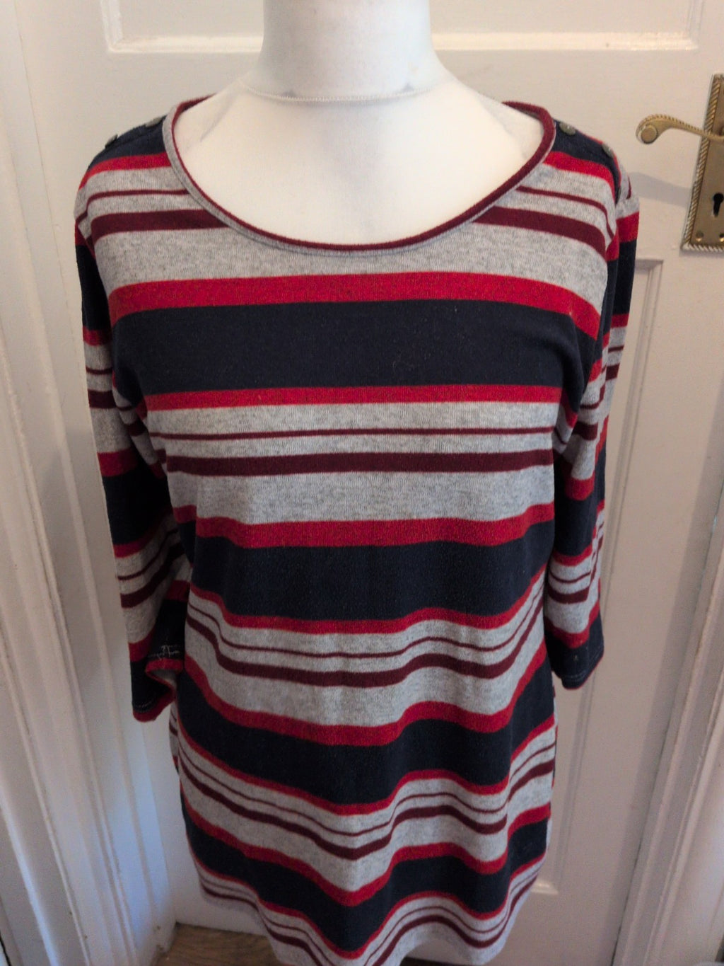 18 Red/Grey/Navy Stripe Half Sleeve Jumper