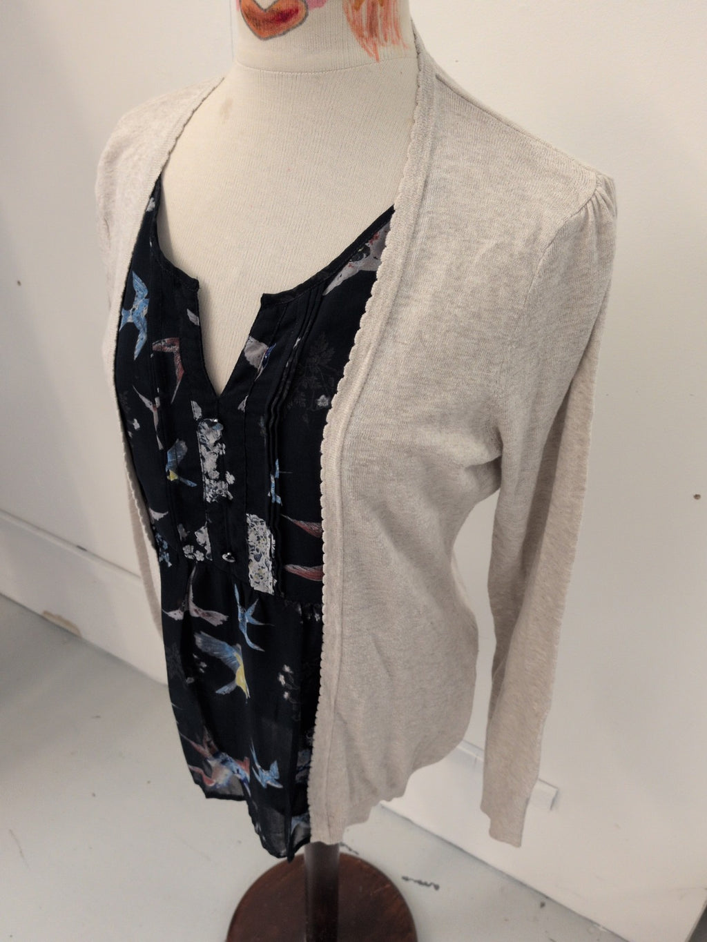 Next 16 Flax And Navy Long Sleeve Blouse