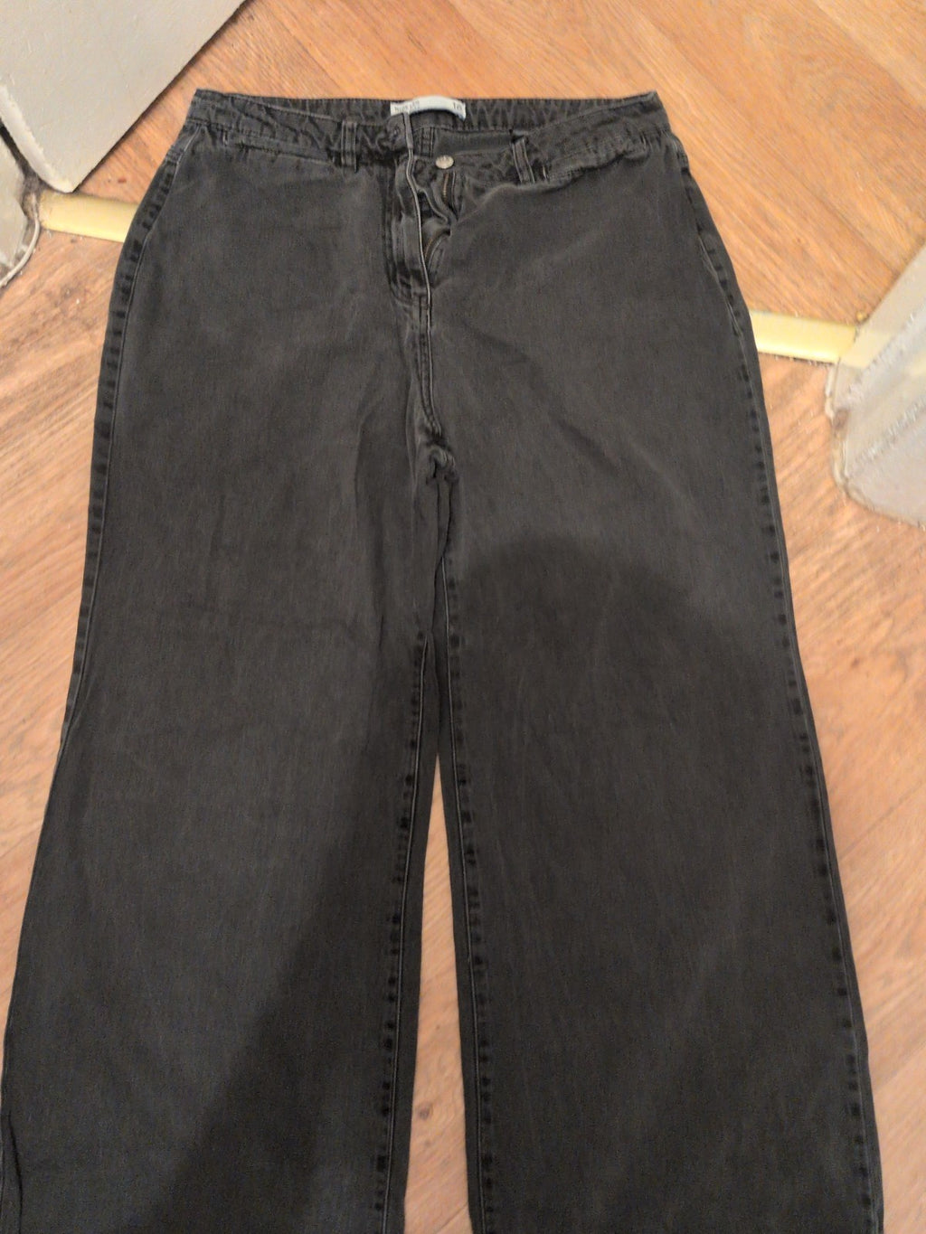 Ladies Next Size 16R Wide Leg High Rise Dark Grey Jeans