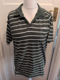 Tu Large Green White Stripe Short Sleeve Polo