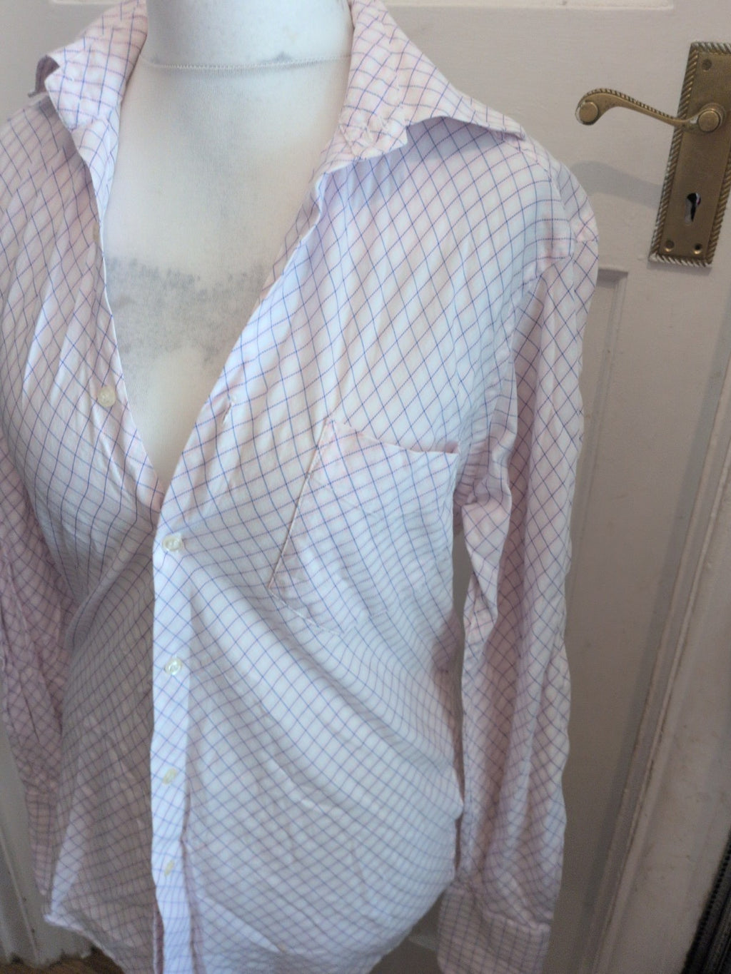 Classic Menswear Medium Light Purple And Navy Check Shirt Long Sleeve