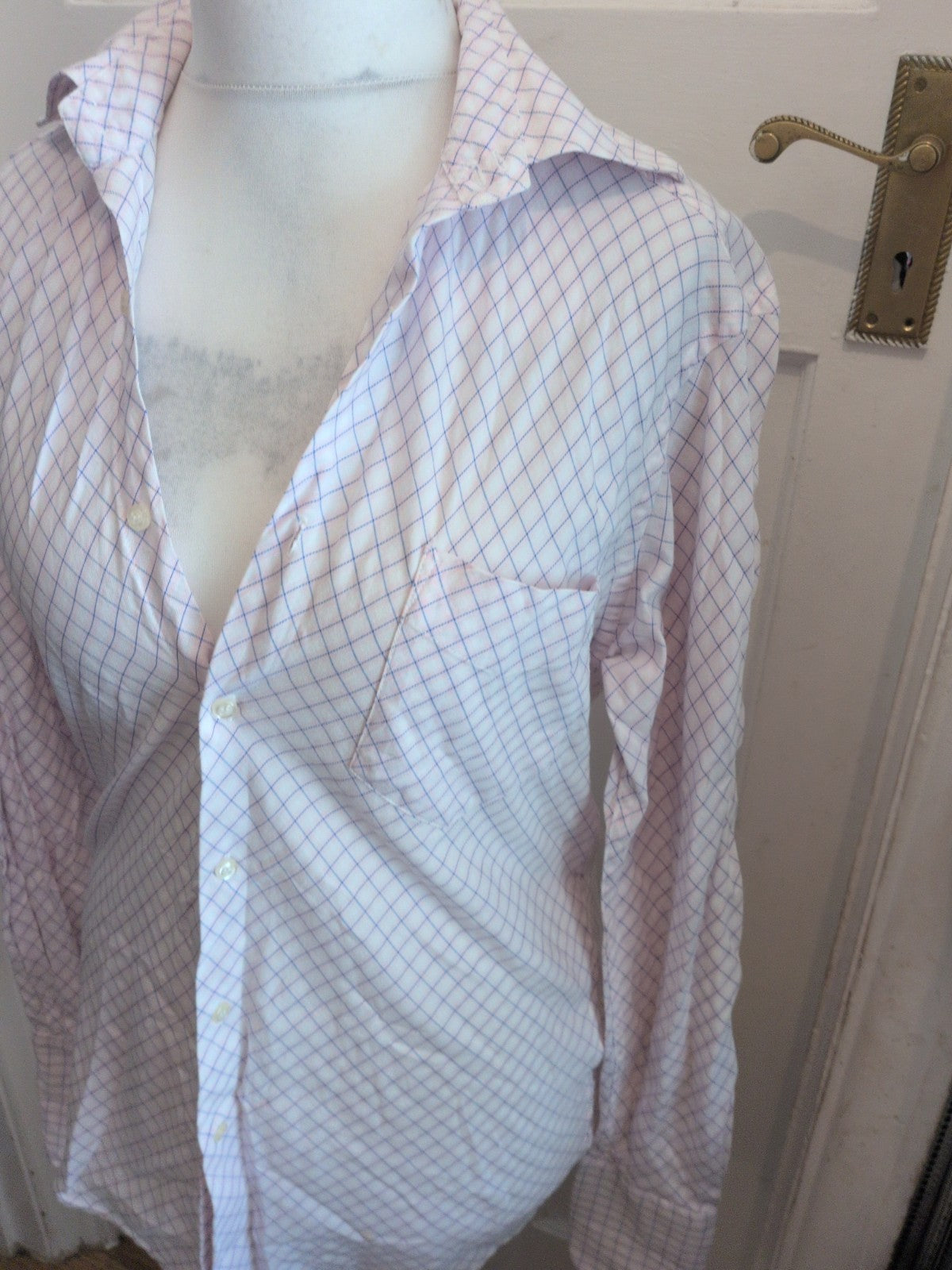 Classic Menswear Medium Light Purple And Navy Check Shirt Long Sleeve