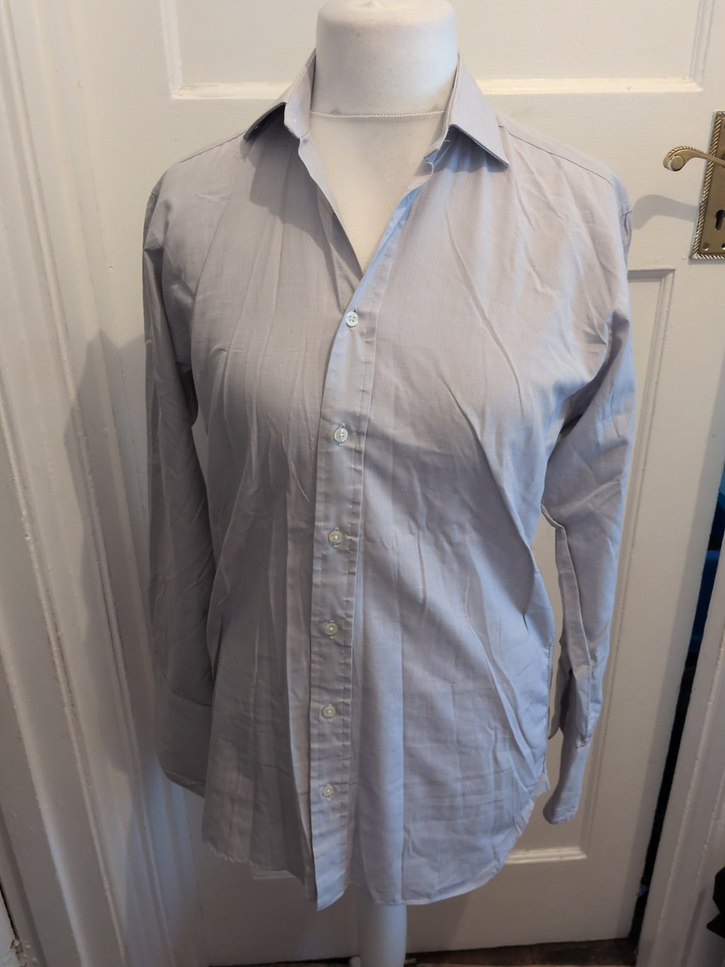 Marks And Spencer Sartorial 14.5 Pale Grey Stone Long Sleeve Shirt Two Fold Yarn