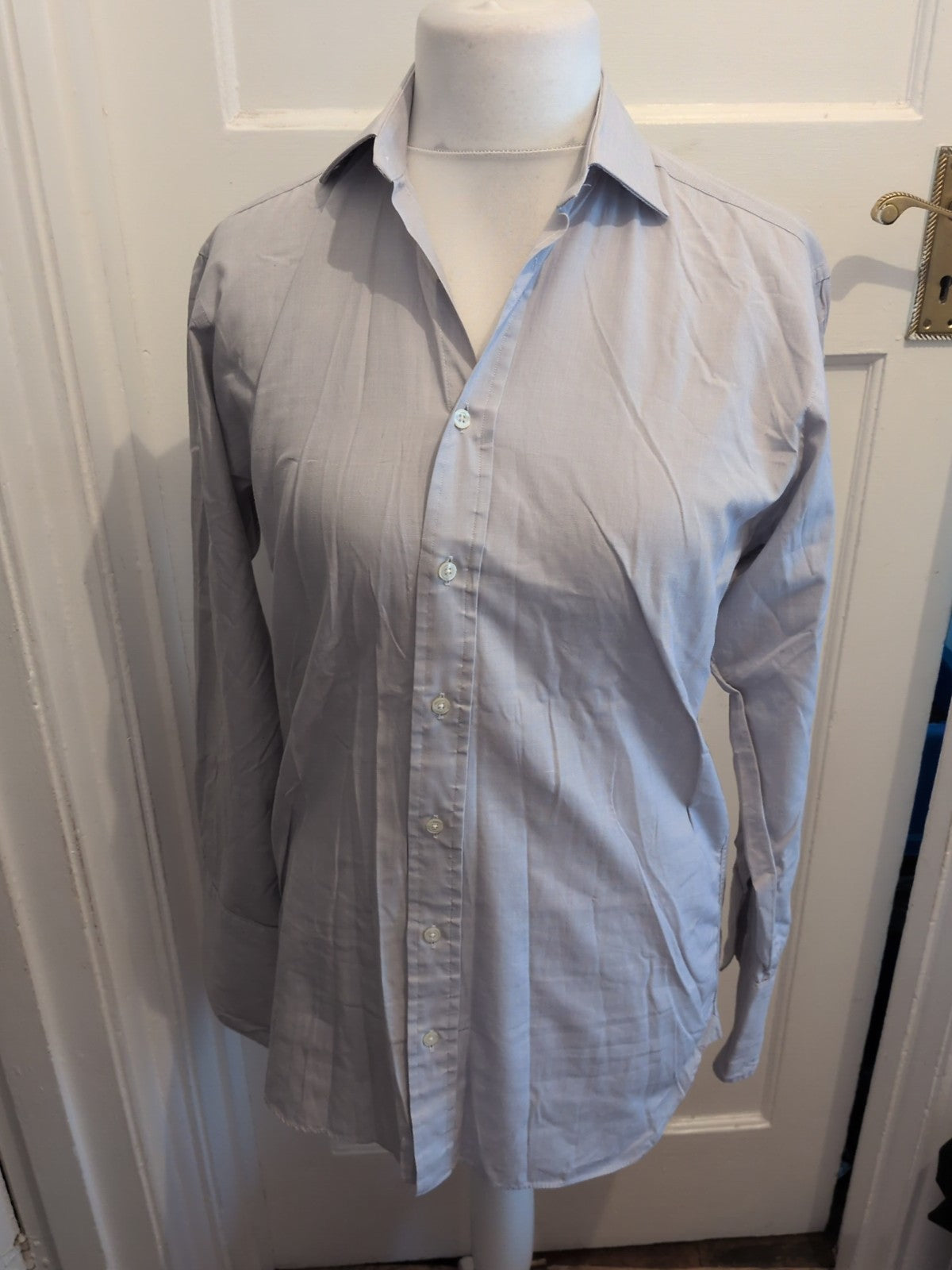 Marks And Spencer Sartorial 14.5 Pale Grey Stone Long Sleeve Shirt Two Fold Yarn