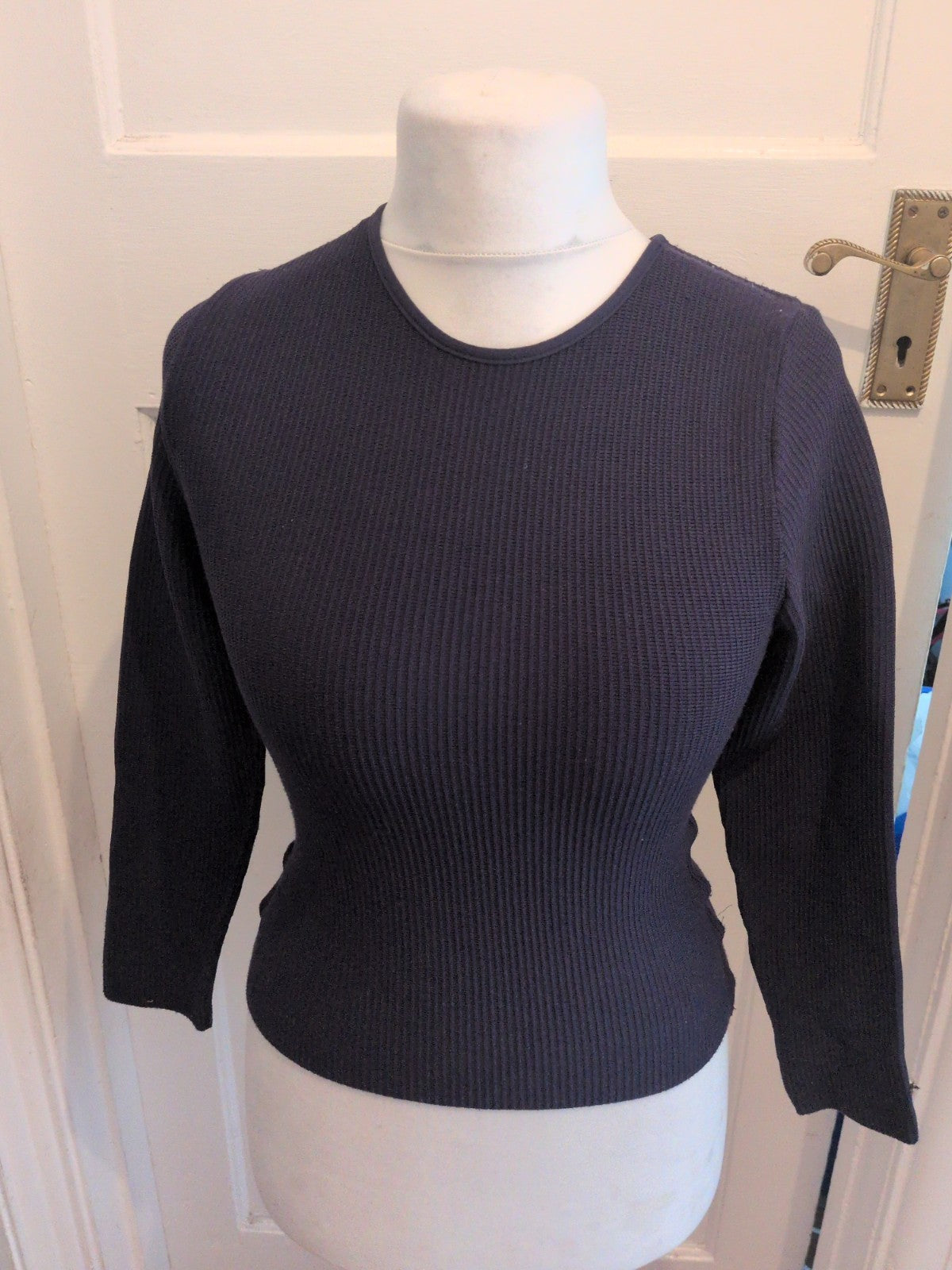 Ladies Freesoul Size Large Navy Ribbed Long Sleeve Top