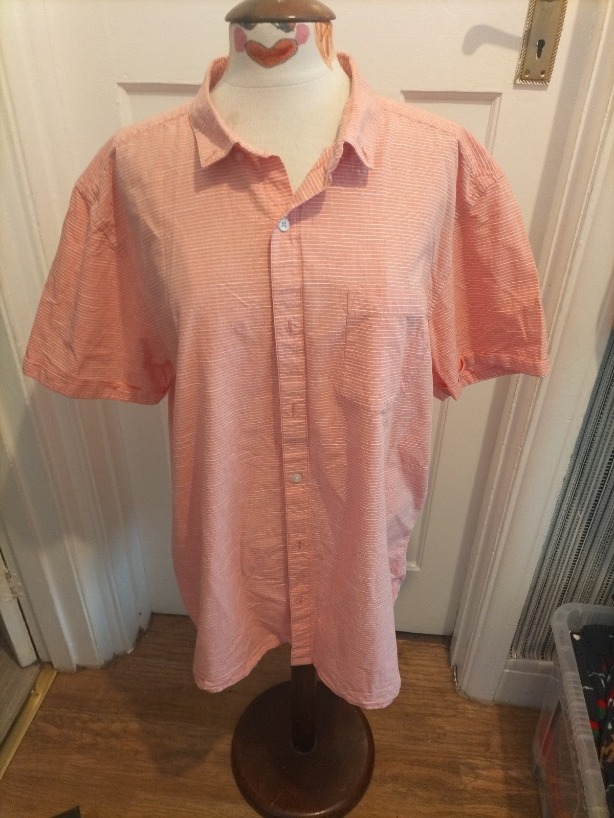 Mens Peacocks Size 2XL Regular Fit Pink White Striped Short Sleeved Shirt