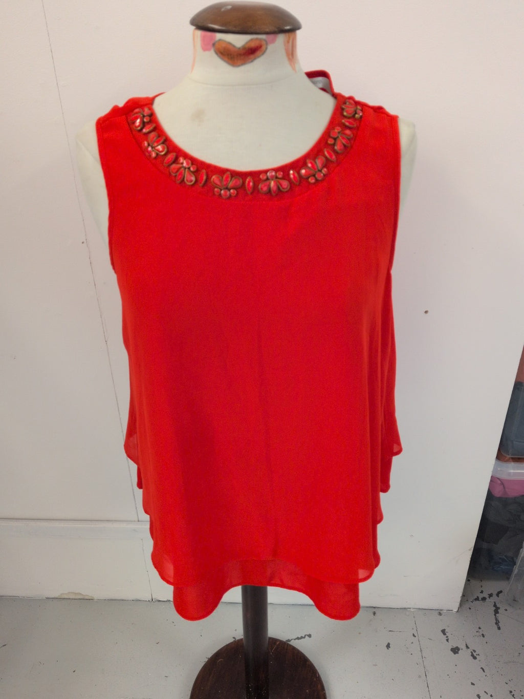 George 14 Orange With Detail On Neck Sleeveless Blouse