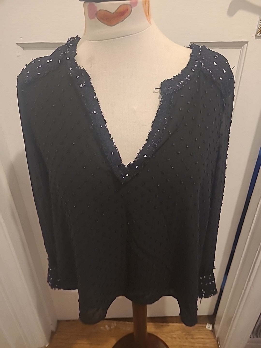 Ladies Zara Size Small Black Bobble Detail Long Sleeved Blouse