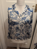 Ladies Primark Small Blue And White Long Sleeve Buttoned Blouse
