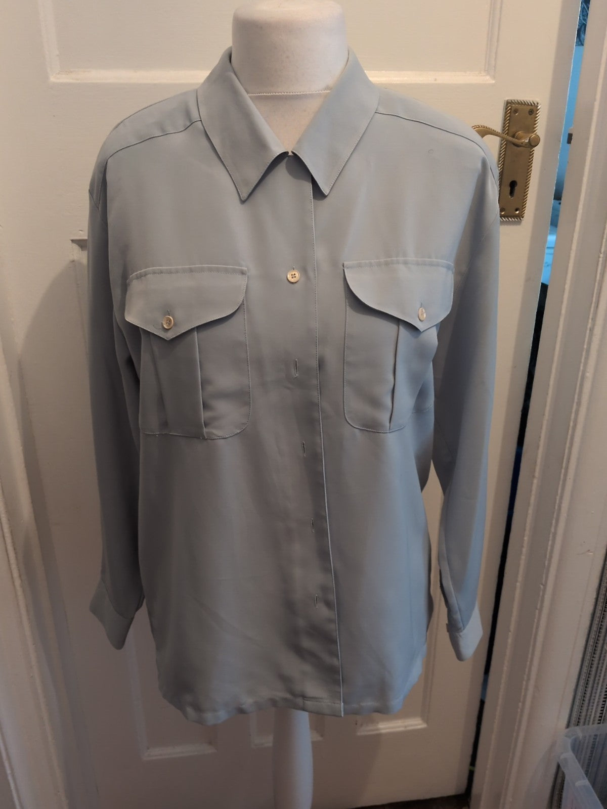 J.Taylor 10 Pale Turquoise Long Sleeved Collared Blouse