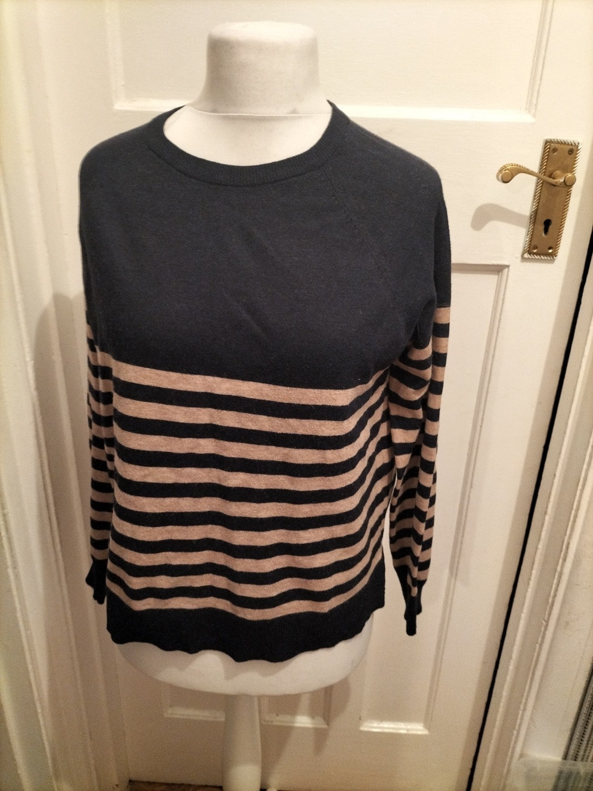 Primark 12-14 Navy And Brown Striped Long Sleeve Jumper