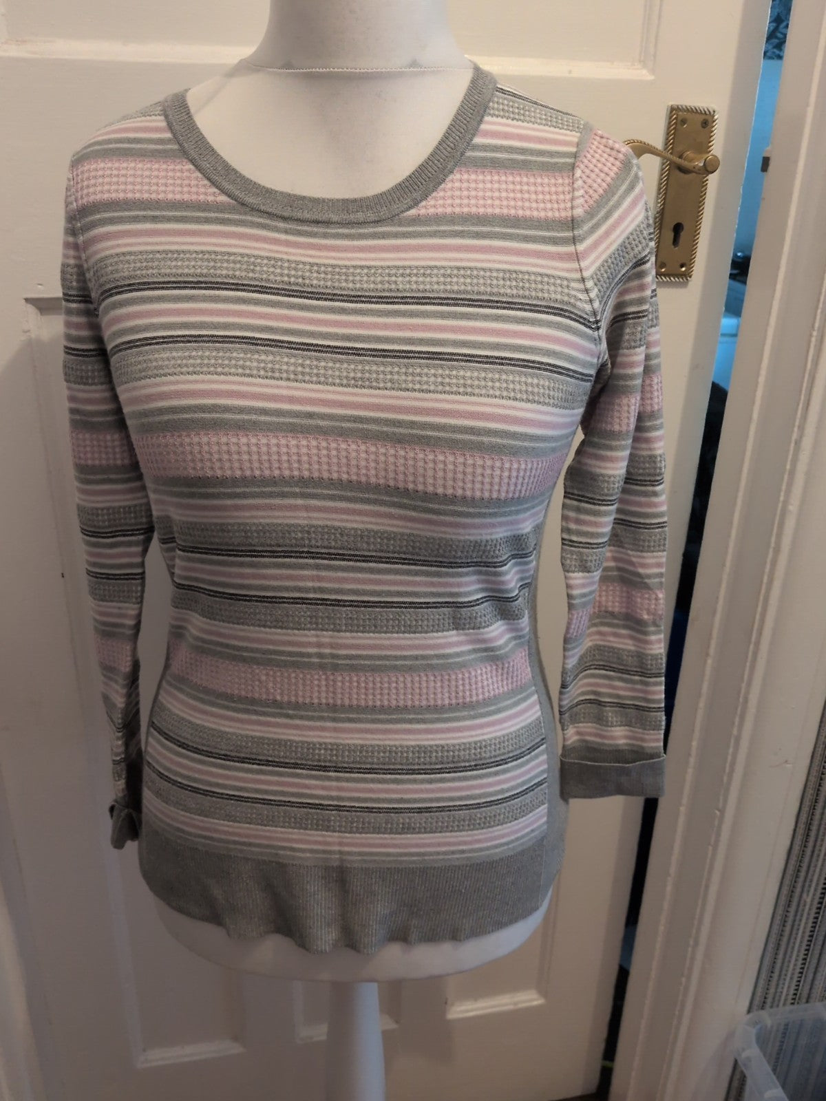 CC Small Pink And Grey Long Sleeve Stripe Jumper