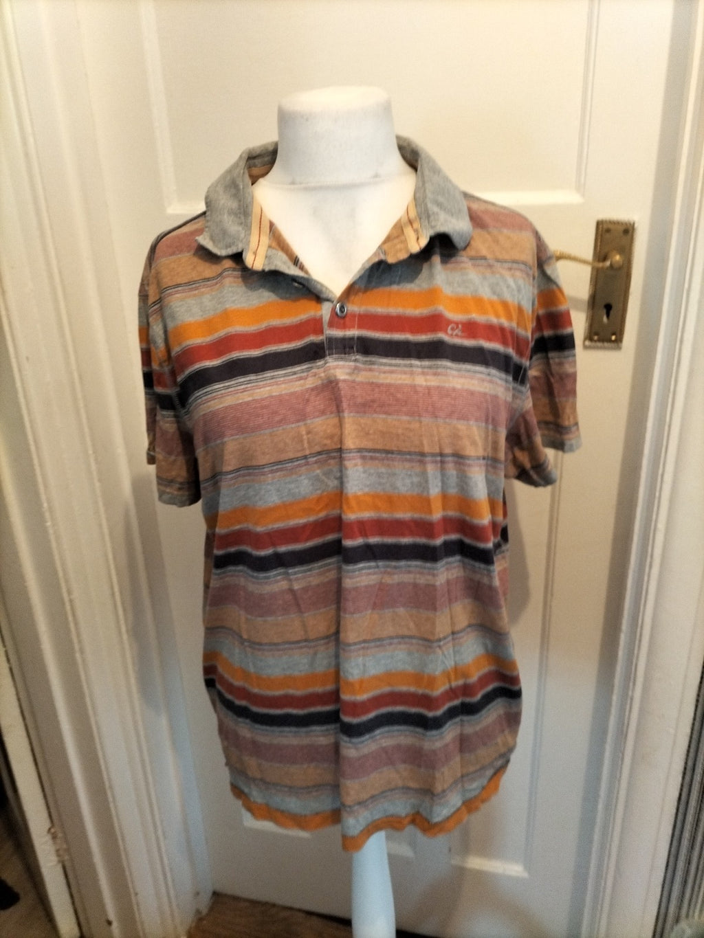 Mens North Coast Size XL Grey And Orange Short Sleeved Polo