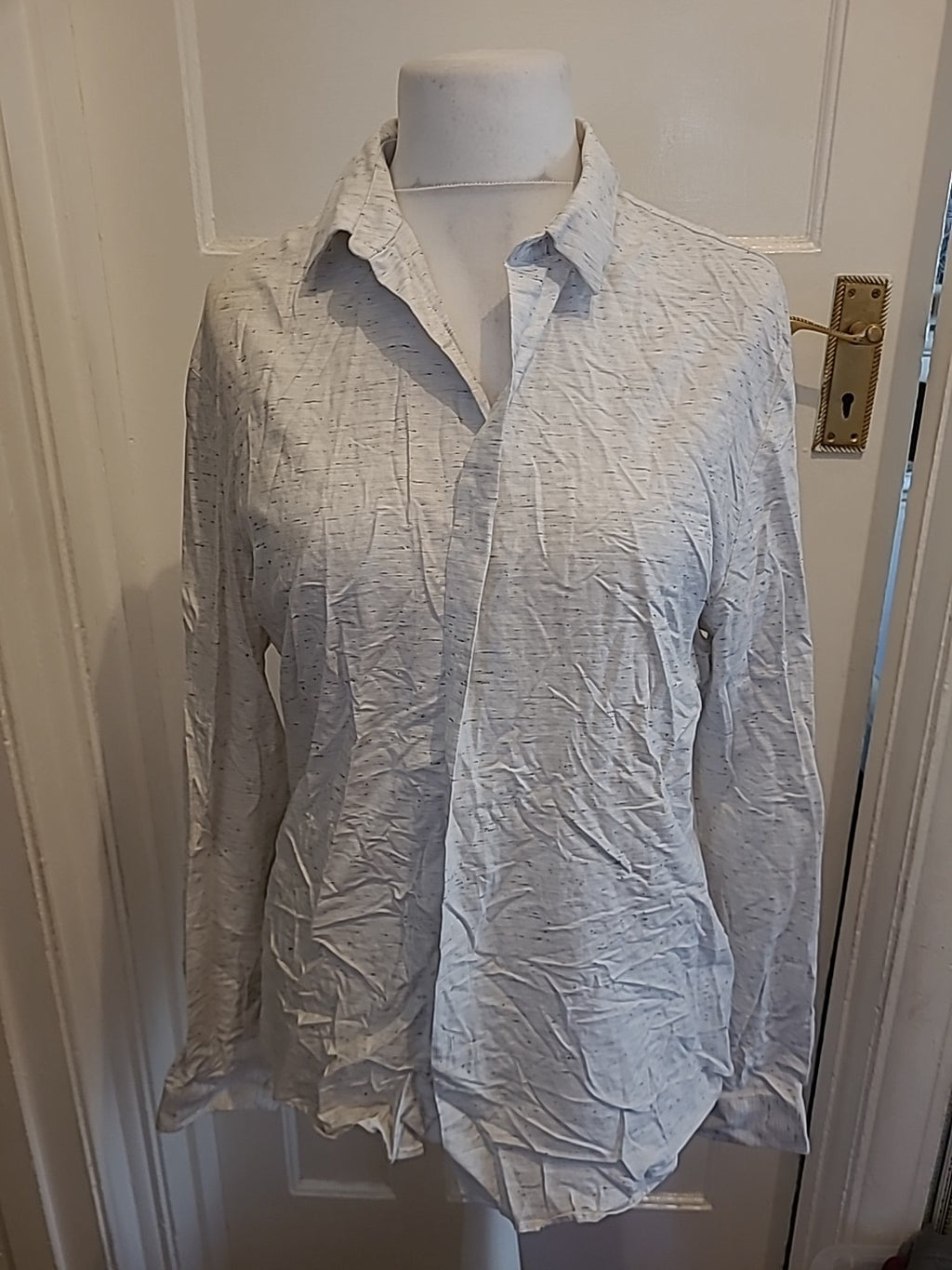 Mens Topman Size L Slim Fit Grey Flecked Long Sleeved Shirt