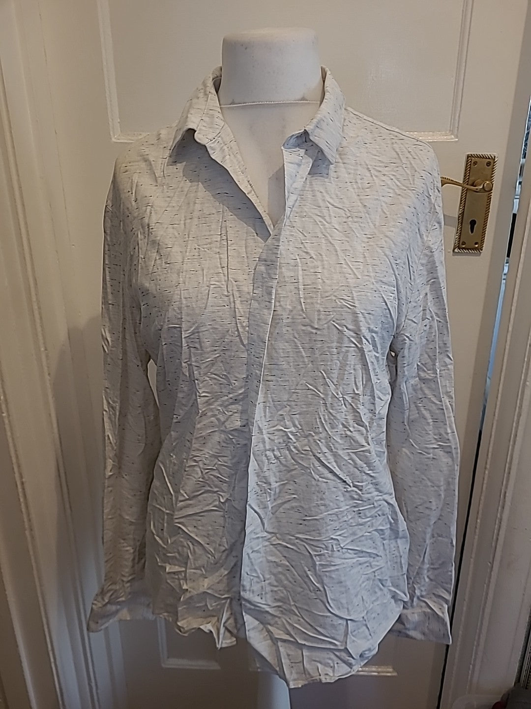 Mens Topman Size L Slim Fit Grey Flecked Long Sleeved Shirt