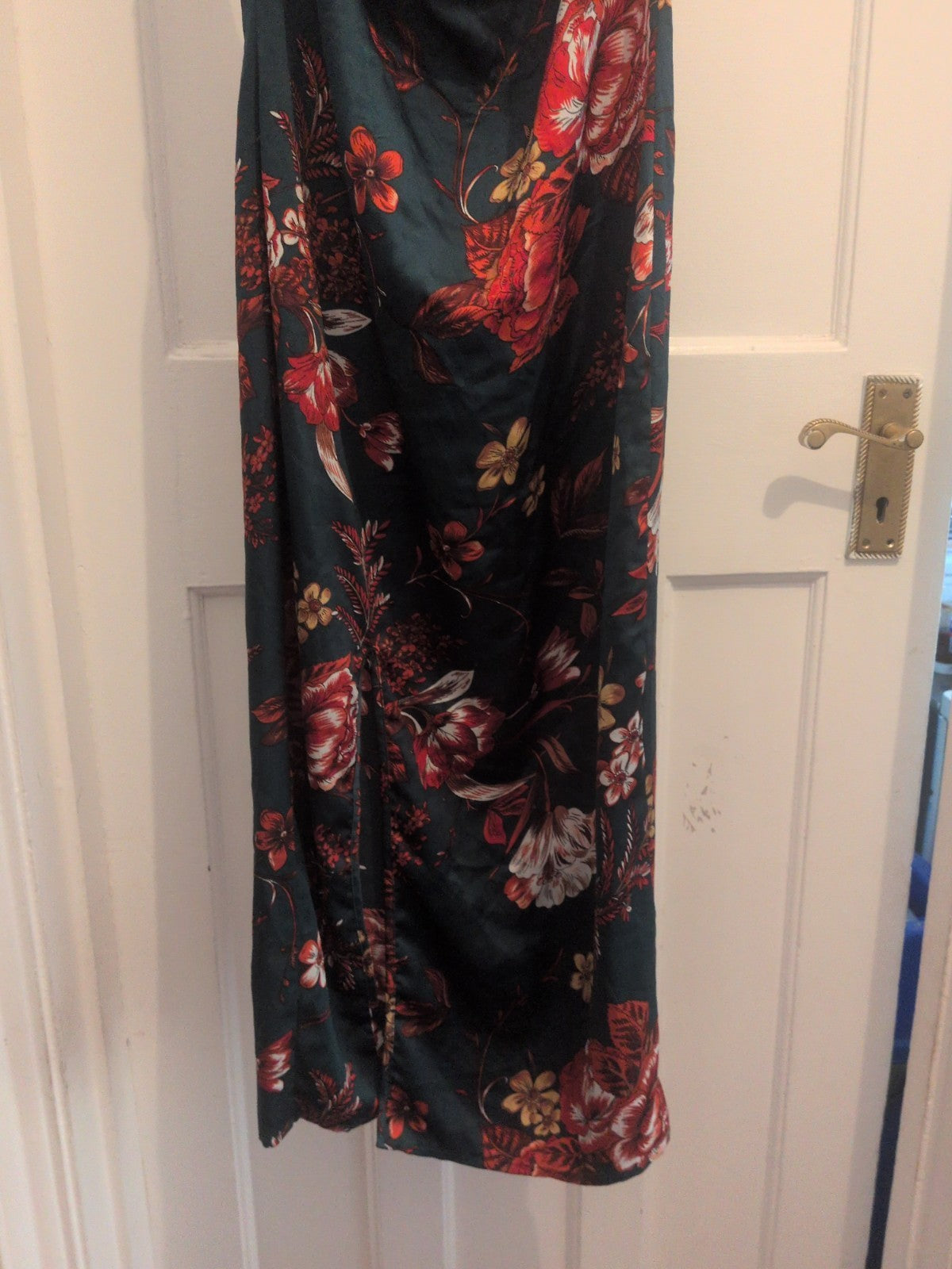Prettylittlething 12 Green Red Floral Split Hem Sleeveless Dress