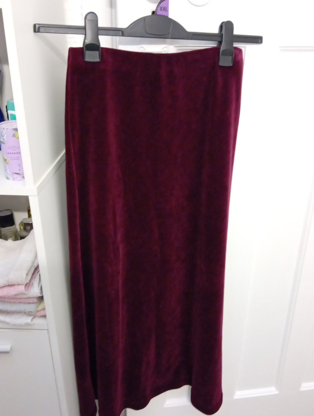 Ladies Burgundy Velvet A-line Long Skirt Adini Size XS