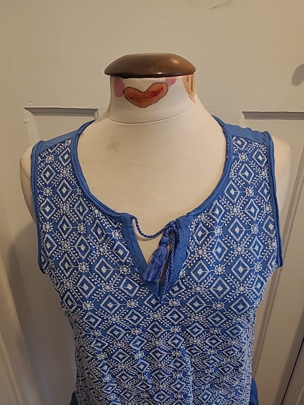 Ladies Next Size 12 Blue White Embroidery Sleeveless Blouse