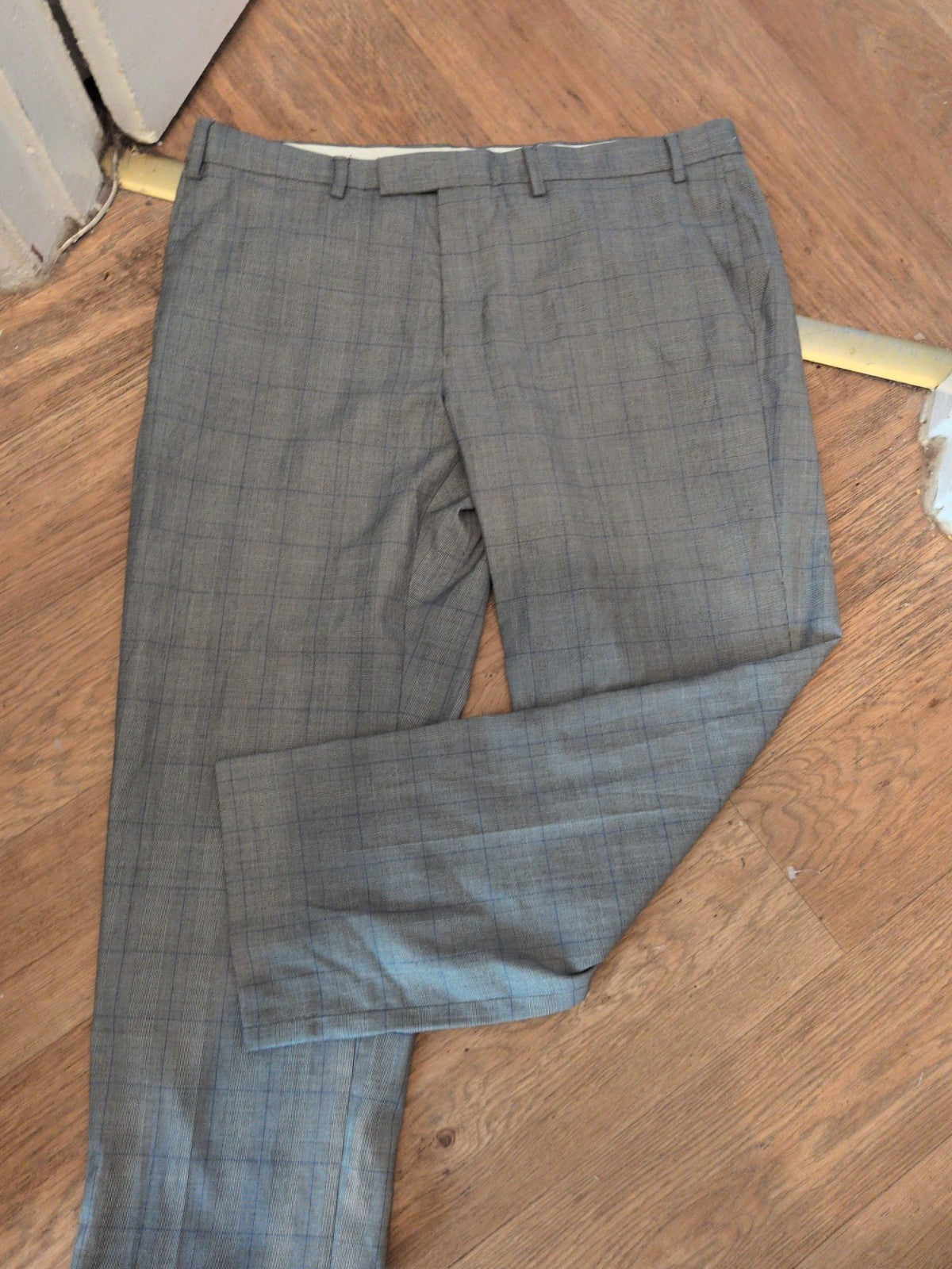 M&S 38x29 Short Leg Regular Fit Grey Trousers Check Smart