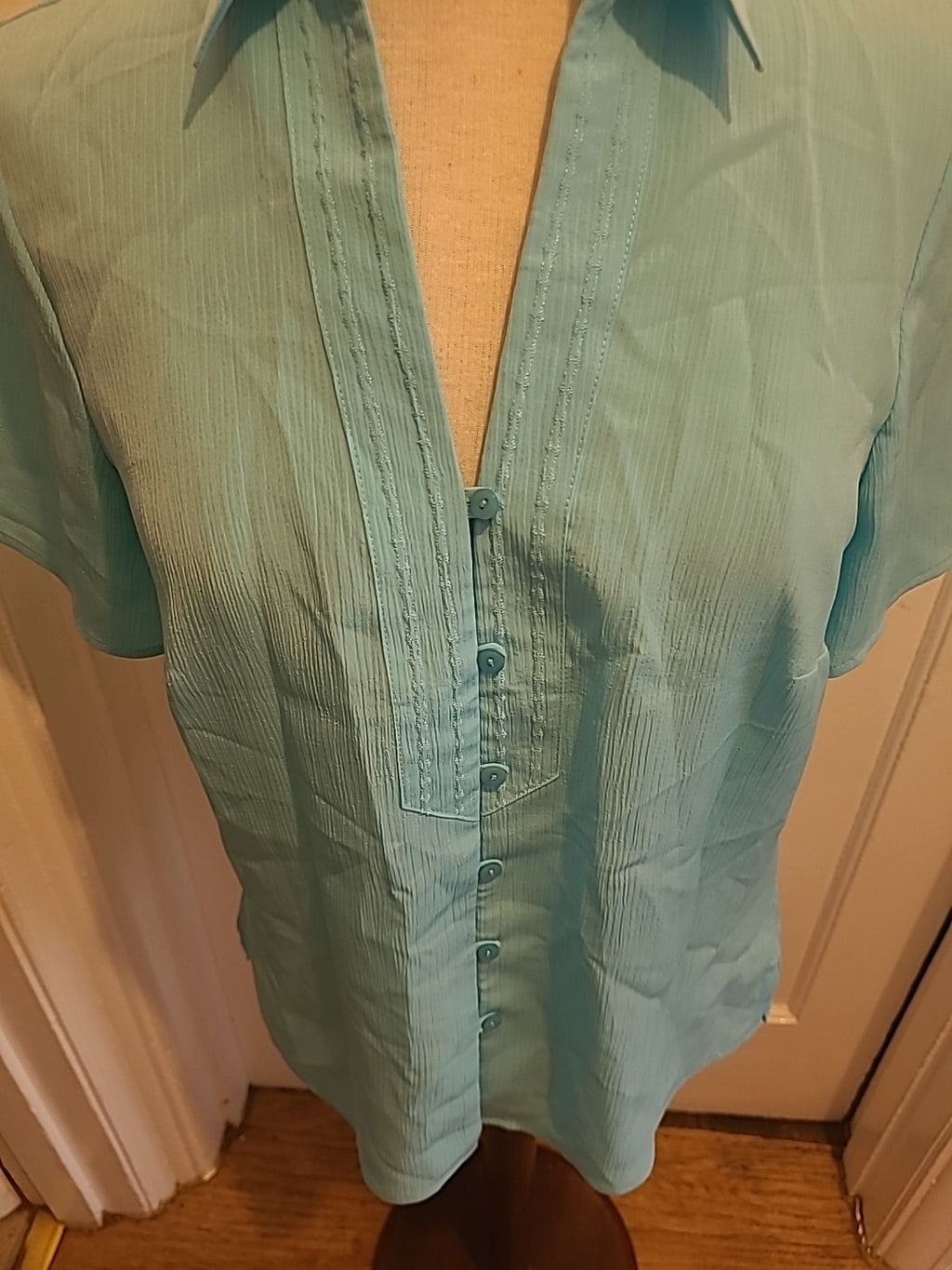 Marks And Spencer Size 12 Turquoise Short Sleeve Blouse