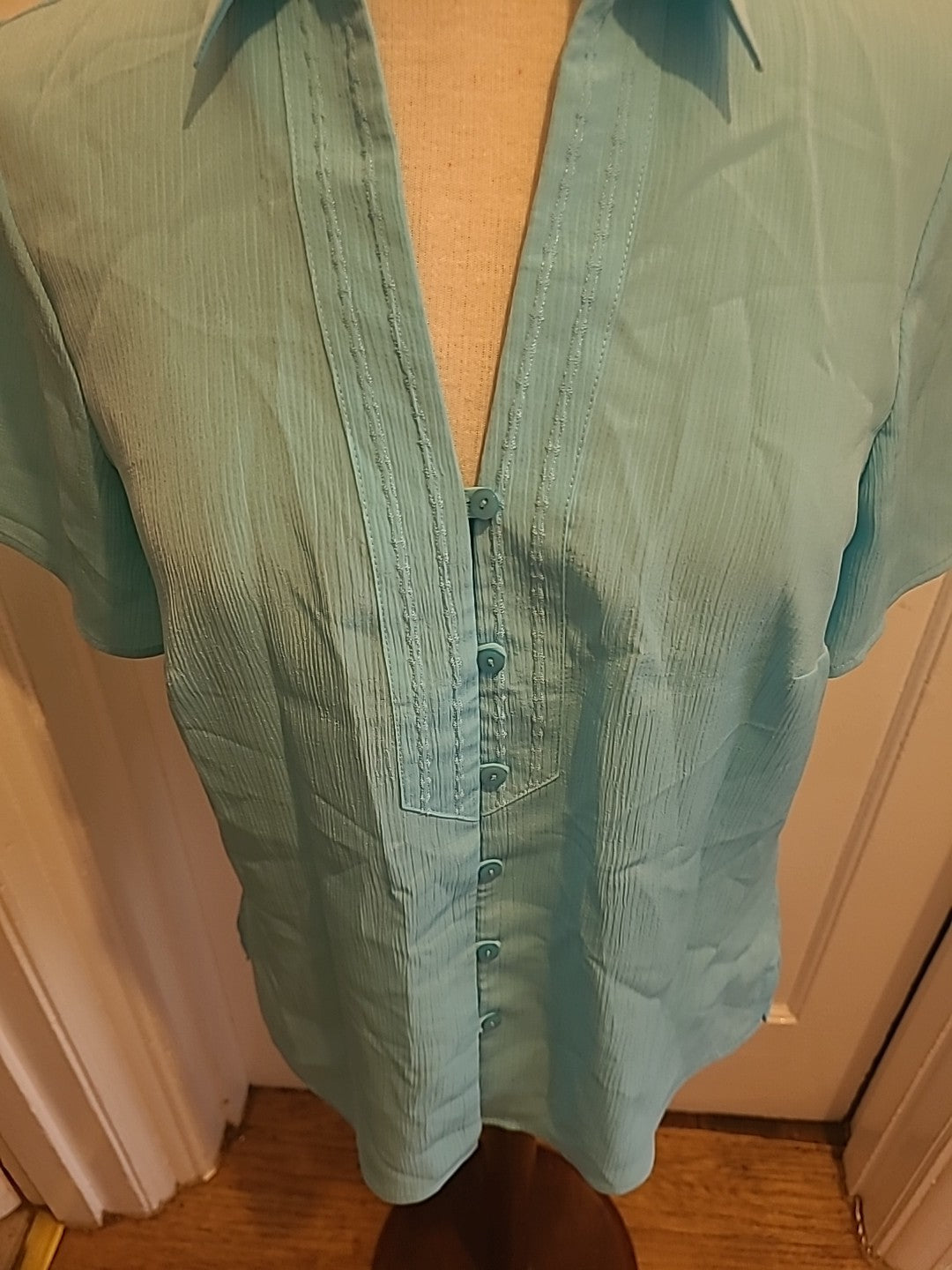 Marks And Spencer Size 12 Turquoise Short Sleeve Blouse