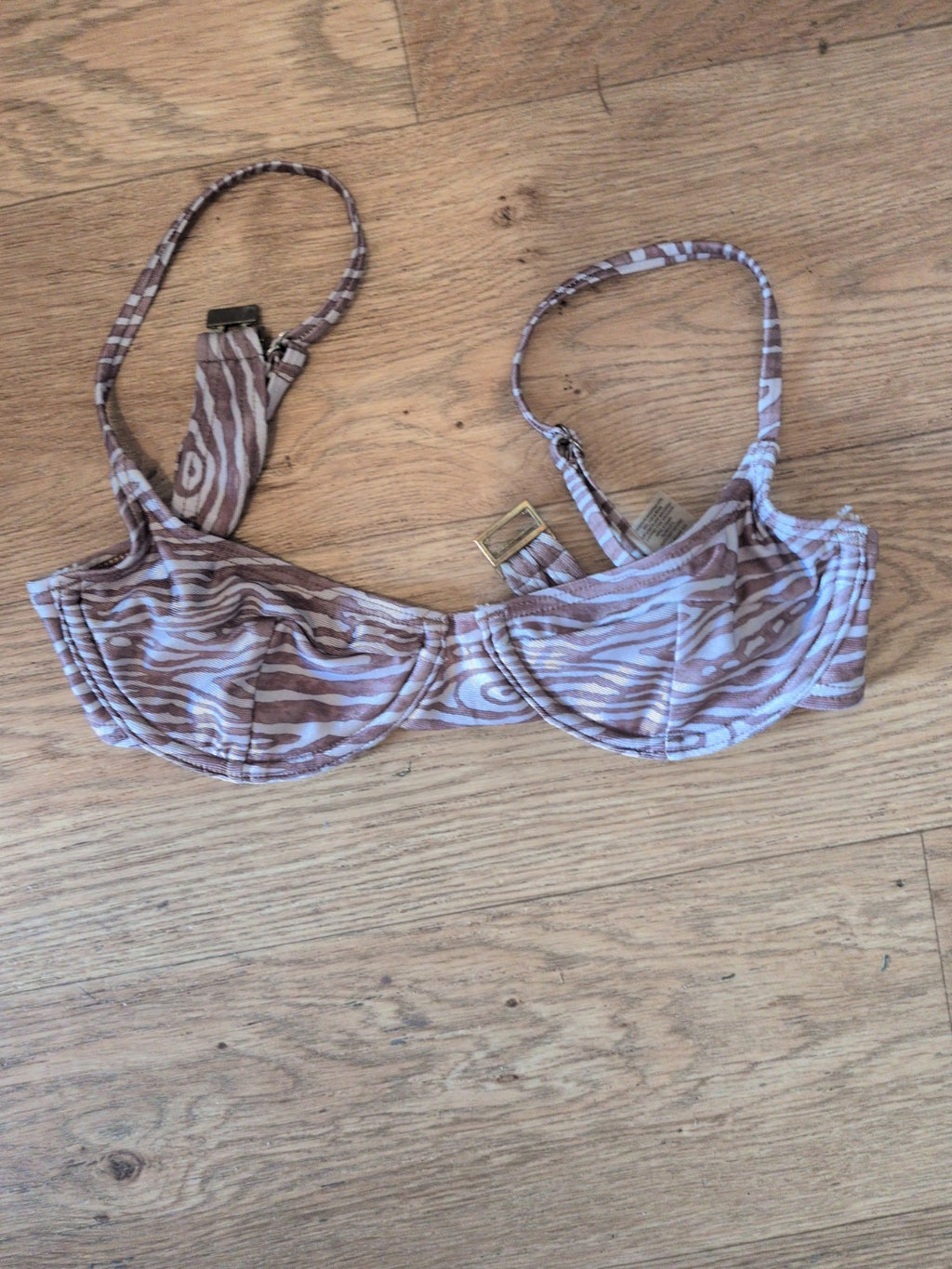 Ladies South Beach Size 4 Wired Brown Patterned Bikini Bra