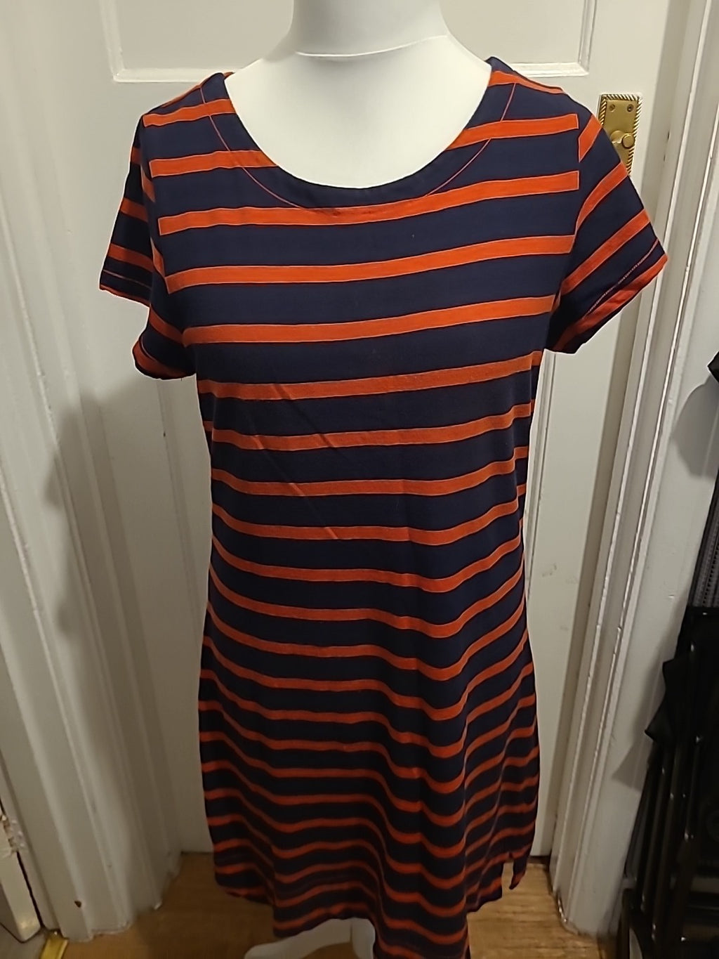 Ladies Hatley Size Large Navy And Red Striped Short Sleeved Dress