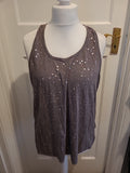 Ladies Peacocks Size 20 Grey Diamonte Sleeveless Tshirt