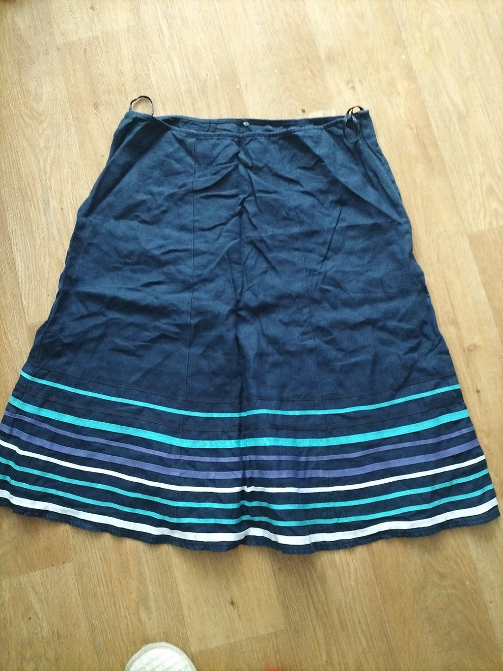 Ladies Size 10-12 Dark Navy With Stripes Flare Skirt Midi